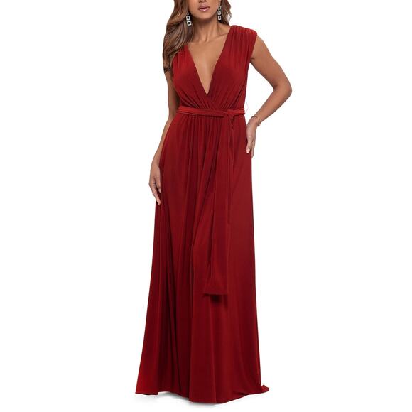 Betsy & Adam Pleated V-Neck Tie-Waist Maxi Dress Cinnamon Size 8 NWT - Picture 1 of 11
